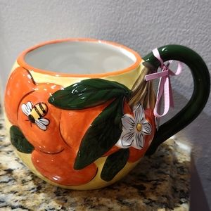 Blue Sky Summer Orange Tree And Honey Bee Ceramic Coffee/Tea Mug  New